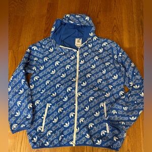 Adidas Blue and White Logo Pattern Jacket